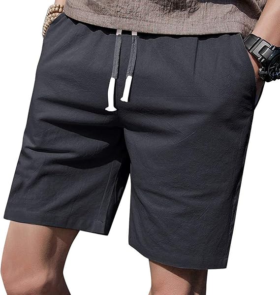 LTIFONE Mens Casual Shorts Elastic Waist 7" Inseam with Drawstring Slim