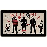 Halloween Welcome Doormat 17x29in Spooky Horror Movie Villains Front Door | Mat Outdoor Indoor Scary Porch Decor for Halloween Party Entryway Decoration
