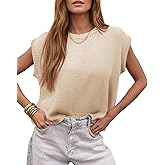 Saodimallsu Womens Cap Sleeve Sweater Vest Sleeveless Crew Neck Casual Loose Knit Pullover Summer Tops