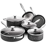 SKY LIGHT Nonstick Cookware Set, 10 Piece Stone-Derived Cooking Pots and Pans with Lids, Home Kitchenware with Saucepan, Fryi