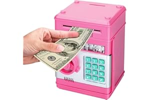 Renvdsa Electronic Piggy Bank for Kids 6 7 8 9 10 11 12 13 Year Old Girl Birthday Gifts Fun Toy for Age 6-13 for Kids to Save Cash and Coins (Pink)