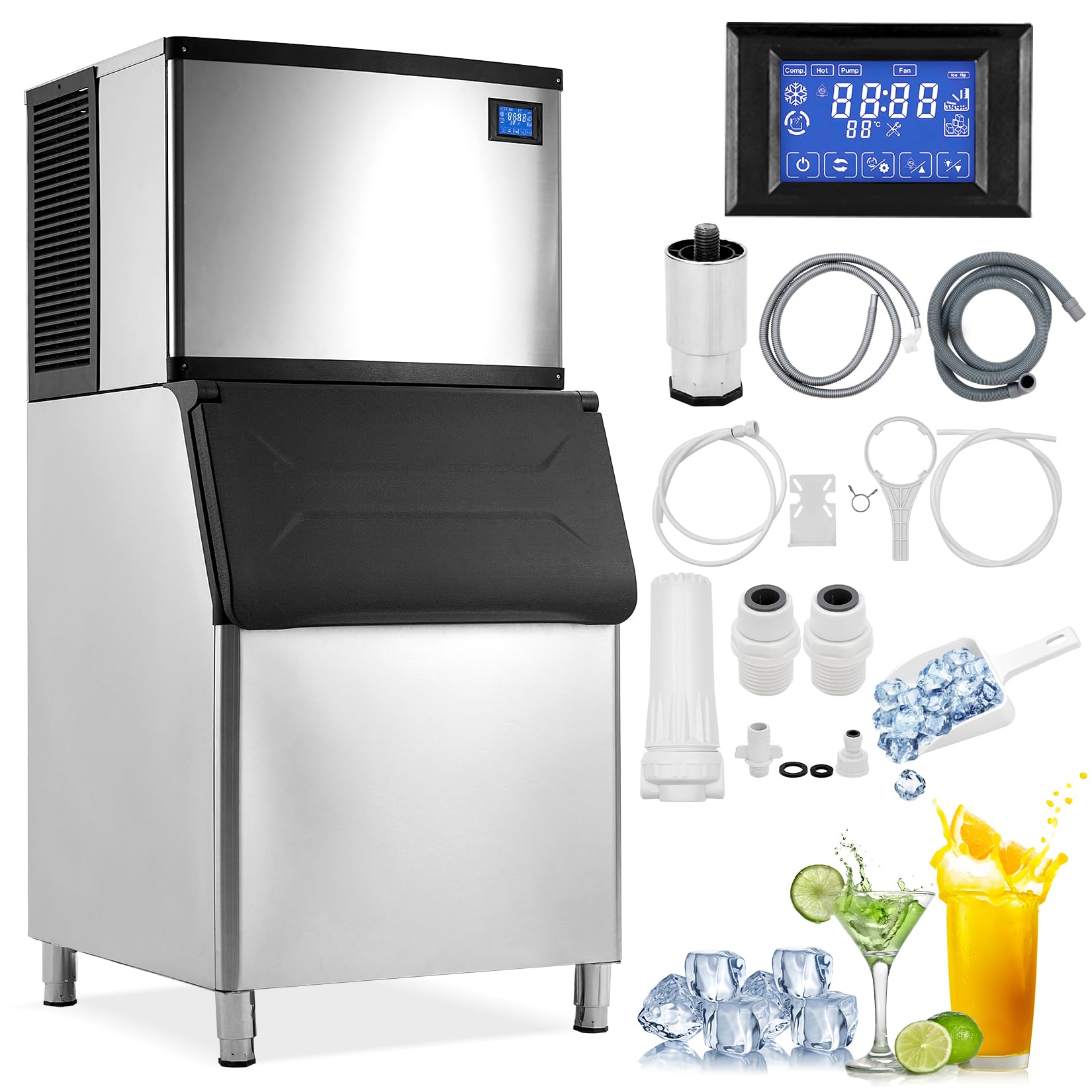 Photo 1 of Commercial Ice Maker Machine 550 LB/24H, 30 in Wide Ice Machine with 440.9 LB Large Storage Bin, Clear Ice Cube Air Cooled Stainless Steel Ice Maker for Bar/Cafe/Restaurant/Business, 1340W