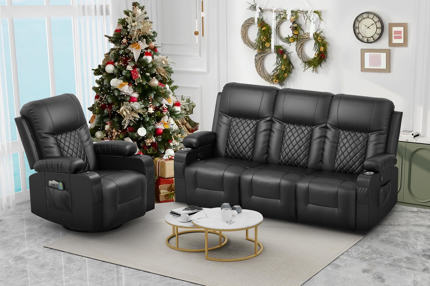FURNIMAT Recliner Sofa Set with 3+1 Pieces in