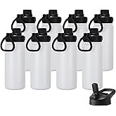 DOMICARE 16 oz Kids Water Bottle for School Stainless Steel Double Wall Vacuum Insulated Water Bottle with Straw lids & Spout Lid, Leakproof BPA Free (White,8)