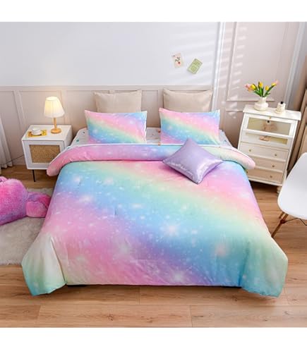 Ineffble Set Copripiumino Unicorno Arcobaleno Per Ragazze – Biancheria Da Letto In Microfibra Con Federe, Morbida E Traspirante, Taglia Queen