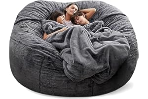 OACEVOZ Giant, Soft Fluffy Fur Bean Bag Chair Cover for Adults (Cover ONLY, NO Filler) 7ft Black Big Bean Bag Bed Oversized Lazy Bean Bag Couch