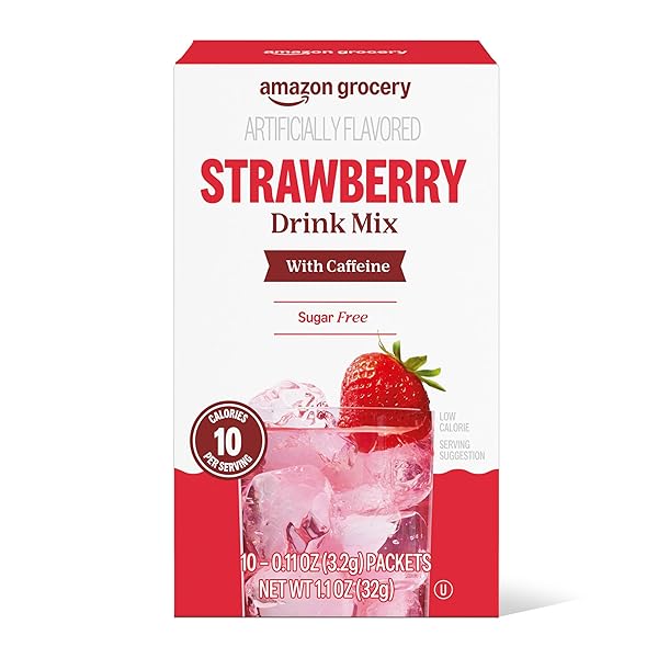 AMAZON GROCERY, STRAWBERRY DRINK MIX WITH CAFFEINE, 10...