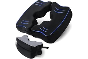 SAHEYER Bed Sore Cushions for Butt, Memory Foam Hemorrhoid Pressure Relief Pillow with Center Hole and Tailbone Cutout, for Long Sitting Coccyx, Sciatica, Postpartum, Pregnancy, After Surgery, Black