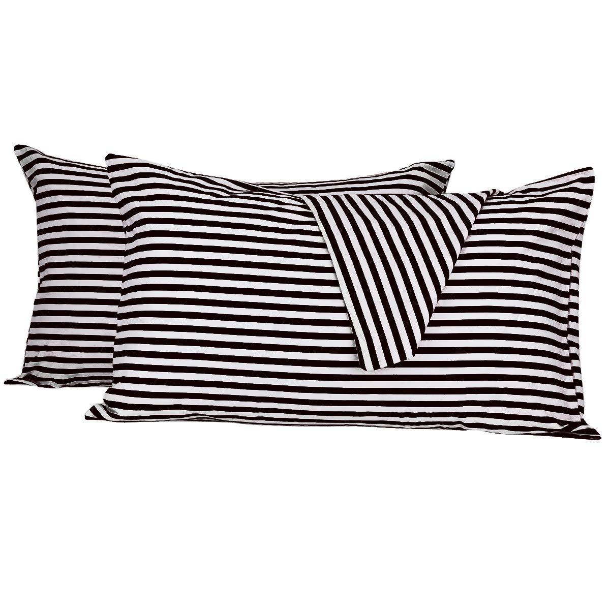 mookaitedecor 100% Cotton Pillow Cases Black 2 Pack, Black and White Striped Pillow Cases Envelope Queen Size Large Pillowcases 20 x 30 Inches Pillow Case Cushion Covers for Bedroom Sofa Couch
