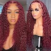 Nsvnsv Burgundy Wig Human Hair 99j Burgundy 13x6 Deep Wave Lace Front Wigs Human Hair Pre Plucked 180% Density HD Transparent Lace Frontal Wigs for Black Women Red Colored Wig 20 Inch