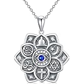 MEIDERBO Protection Necklaces Hamsa/Evil Eye/Lotus Flower/Ankh/Eye of Horus/Elephant/Yin Yang Necklace Amulet Spiritual Jewelry Pendant Gifts for Women Men