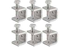 Foxwake Mini C Clamps Stainless Steel 0.83 Inch for Working, Heavy Duty Small U Clamps for Metal Mounting, Universal Desk Clamp with Stable Wide Jaw Opening/I-Beam Design (6pcs)
