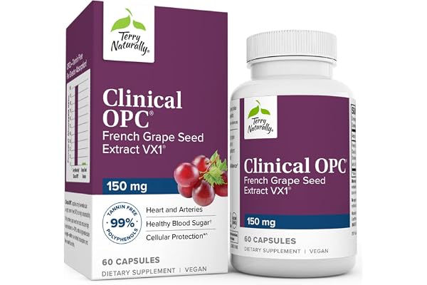 Terry Naturally Clinical OPC 150 mg - 60 Vegan Capsules - French Grape Seed Extract Supplement - Antioxidant - Non-GMO, Glute