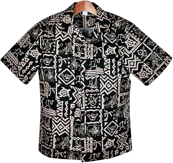Amazon メンズアロハシャツ Black Hawaiian 黒 茶幾何学 大きいサイズ有 コットン シャツ 通販