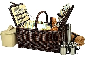 Picnic at Ascot Buckingham Willow Picnic Basket with Service for 4 with Blanket and Coffee Service - Santa Cruz
