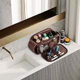 Elviros Water-Resistant PU Leather Toiletry Bag Large Travel Dopp Kit Dark Brown view 7
