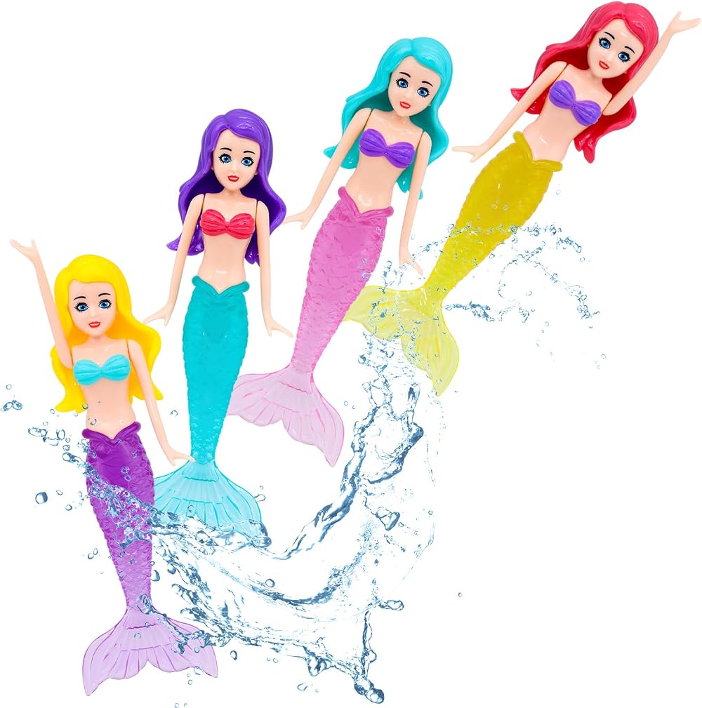 TOPWAYS Pool Diving Toy Set Mermaid 4 Pack Crystal Mermaids Diving Torpedoes