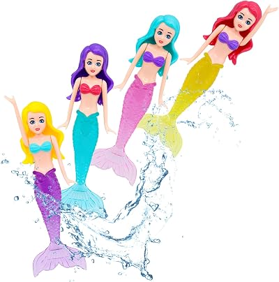 TOPWAYS Pool Diving Toy Set Mermaid 4 Pack Crystal Mermaids Diving Torpedoes