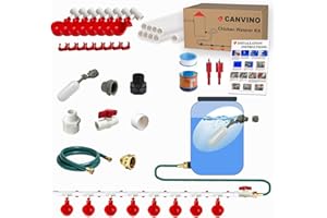 CANVINO Automatic Chicken Waterer System (45 Accessories Included), Complete PVC Pipelines Set with Chicken Water Cups, Float Valve and Garden Hose, DIY Chicken Watering System (No Bucket Included)