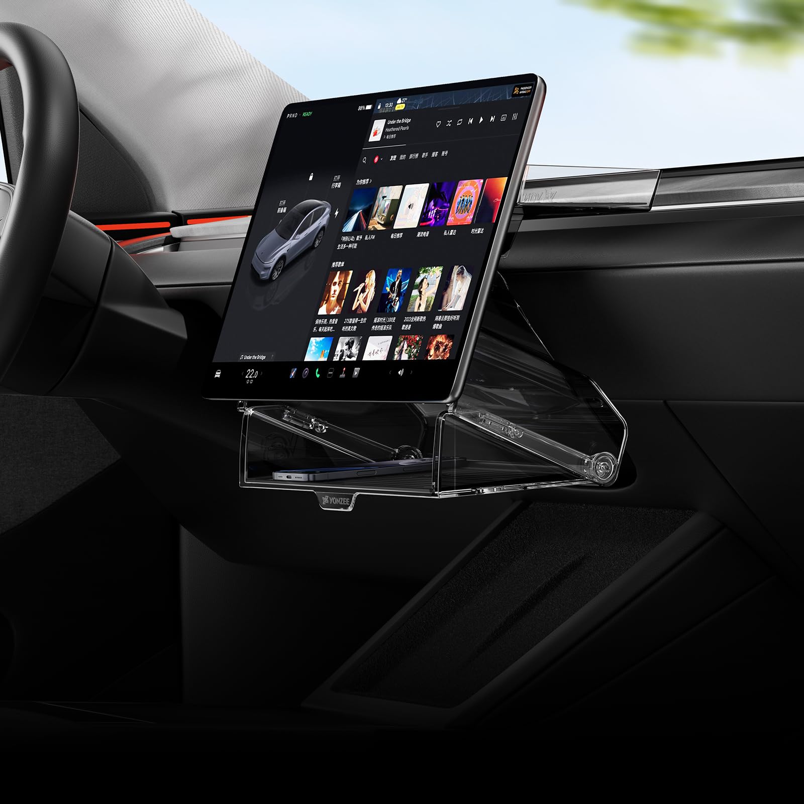 Photo 1 of YONZEE Under Screen Storage for Tesla Model Y 2025-2026 and Model 3 2024-2026 (Juniper and Highland), Magnetic Hidden Center Console Organizer Tray, Easy Installation