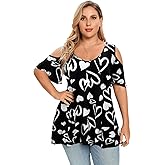 LARACE Plus Size Tunic Tops For Women V neck Short Sleeve T-shirt Cold Shoulder Loose Summer Tops Blouse