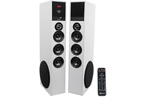 Rockville TM150W Powered Home Theater Tower Speaker System, White, 1000W, 10" Subwoofers, Bluetooth, USB/SD Playback, FM Radio, Remote Control, Karaoke Ready, Perfect for Home Entertainment
