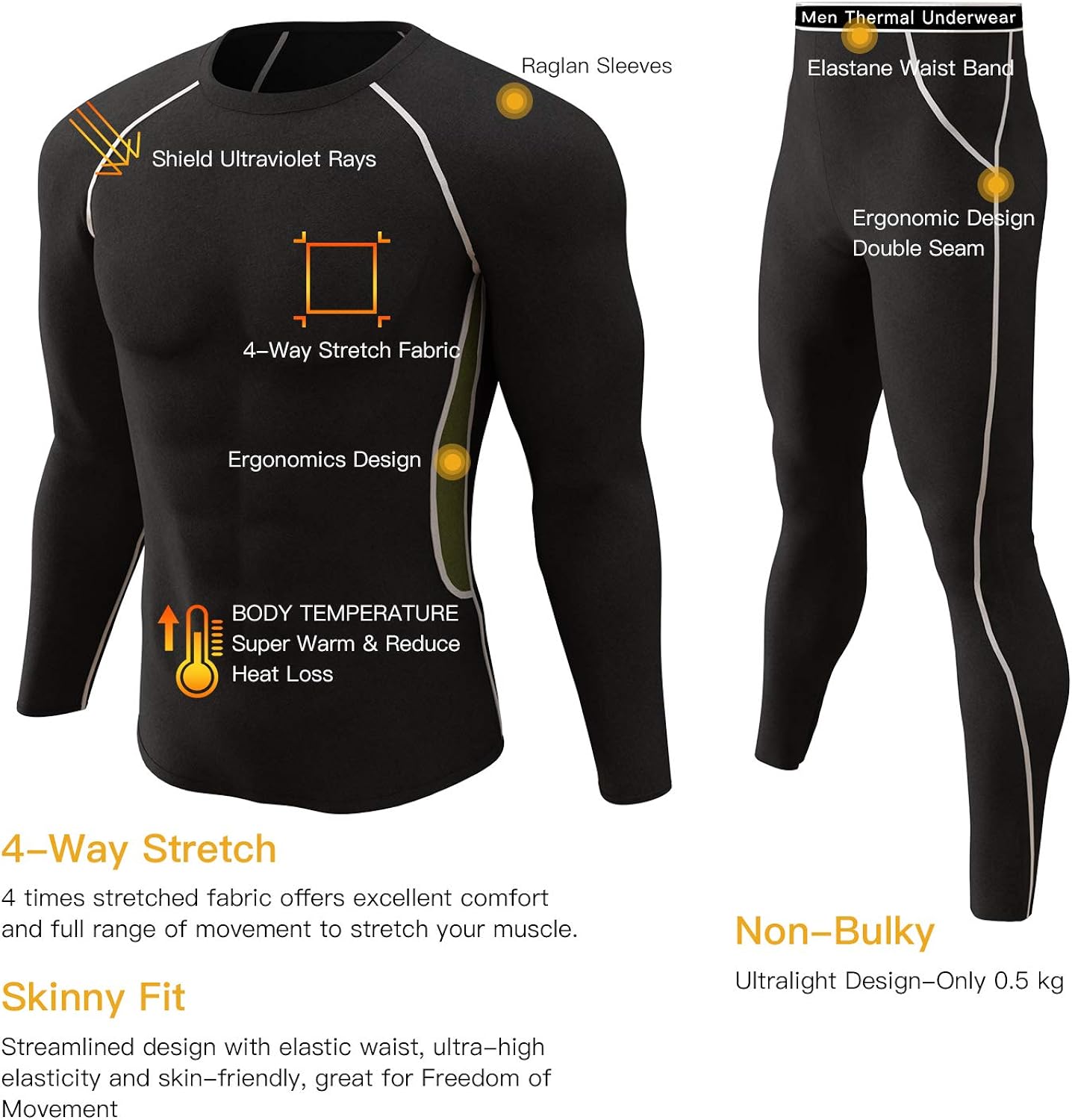 Thermal Underwear Set Winter Hunting Gear Sport Long Johns Base Layer Bottom Top at  Men’s Clothing store