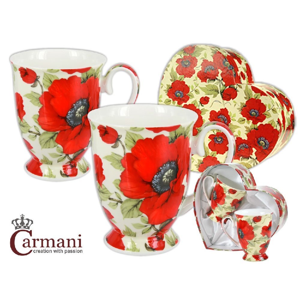 Carmani - Elegant Mug Decorated with 'Poppy' Set of 2