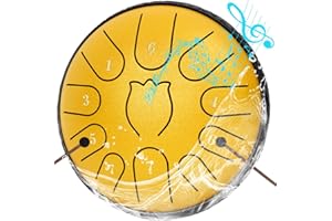 RSASI Steel Tongue Drum 6 Inche 11 Note Steel Drums Rain Chime,Raindrop Drum,Rain Drum for Outside Garden（Yellow）
