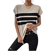 MakeMeChic Women's Bow Sweater Cute Summer Tops Plaid Short Sleeve Crew Neck Y2K Knitted Pullover