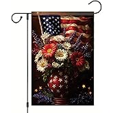 Starlit Patio 4th of July Patriotic Floral Garden Flag God Bless America 12x18 Inch Double Sided for Outside Summer Small Independence Day Yard Decorations