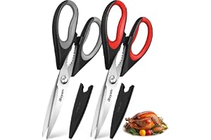 iBayam Kitchen Scissors Shears All Purpose Heavy Duty, Protective Sheath | 2-Pack, Ultra-Sharp Stainless Blades, Soft Comfort-Grip, Dishwasher Safe, Cutting Food Cooking Meat Poultry Kitchen Utensils