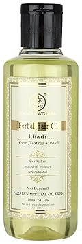 Khadi Natural Neem, Teatree and Basil Herbal Hair Oil, Paraben/Mineral Oil Free, 210ml