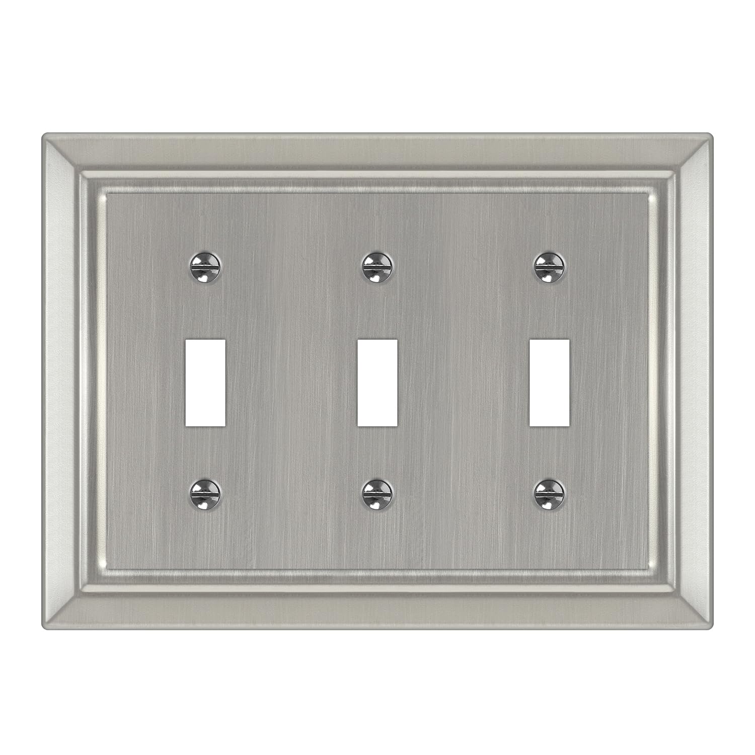 Photo 1 of Dyekou Metal Wall Plate for Electrical Outlets, Decorative Brushed Nickel Switch Plates Outlet Cover, Light Switch Cover Plate, 3-Gang Wall Plates (Triple Toggle, 1 Pack)