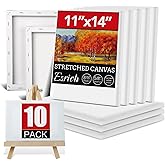 ESRICH Stretched Canvas for Painting 11x14 Inch, 10 Pack Blank Canvas -5/8 in Profile Primed Cotton White Canvases for Painting for Oil & Acrylic Paint