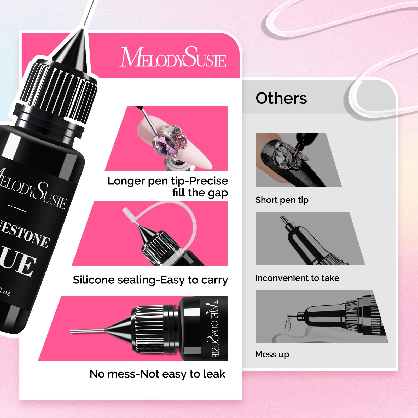 MelodySusie 2Pcs Nail Rhinestone Glue, 3D Gel Nail Art Design Strong Adhesive Nail Gem Glue for Nail Charms Gems Jewelry Decoration DIY Manicured at Home Cured Need Beauty Gifts for Women - Image 4