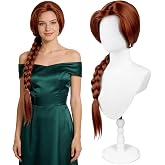 ASINWIN Red Brown Braided Cosplay Wig, Long Synthetic Costume Hair | Adjustable cap included, long red-brown braid for princess costume, Halloween, fantasy dress-up, parties, and role play