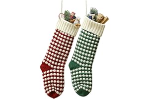 Guojanfon Christmas Stockings ，18" Unique Burgundy and Green Knit Christmas Stockings Dots Style (Length 18",Pack 2)