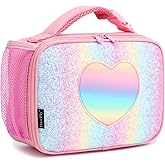 FlowFly Kids Lunch box Insulated Soft Bag Mini Cooler Back to School Thermal Meal Tote Kit for Girls, Boys, Glitter-RainBow