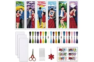 ORIGACH 6 Set Couple & Landscape Cross Stitch Bookmark Kit for Beginner with Backing Felt Floss Instructions DIY Stamped Embr