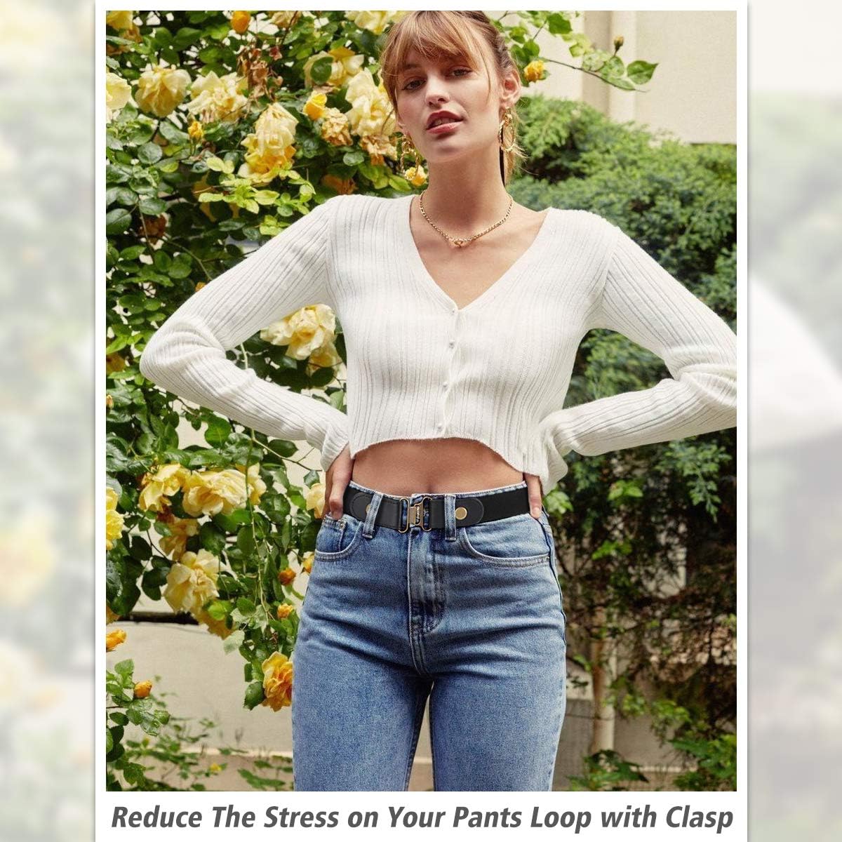 No Buckle Stretch Belt for Women and Men Elastic Waist Belt up to 72 Inches for Jeans Pants at  Women’s Clothing store