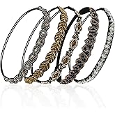Number-one Elastic Rhinestone Headbands for Women, 5Pcs Handmade Crystal Beaded Elastic Headband Set Fashion Vintage Diamond Jewel Hair Band Headwear Hair Accessories for Ladies and Girls