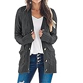 MEROKEETY Women's 2025 Fall Long Sleeve Cable Knit Sweater Open Front Cardigan Button Loose Outerwear