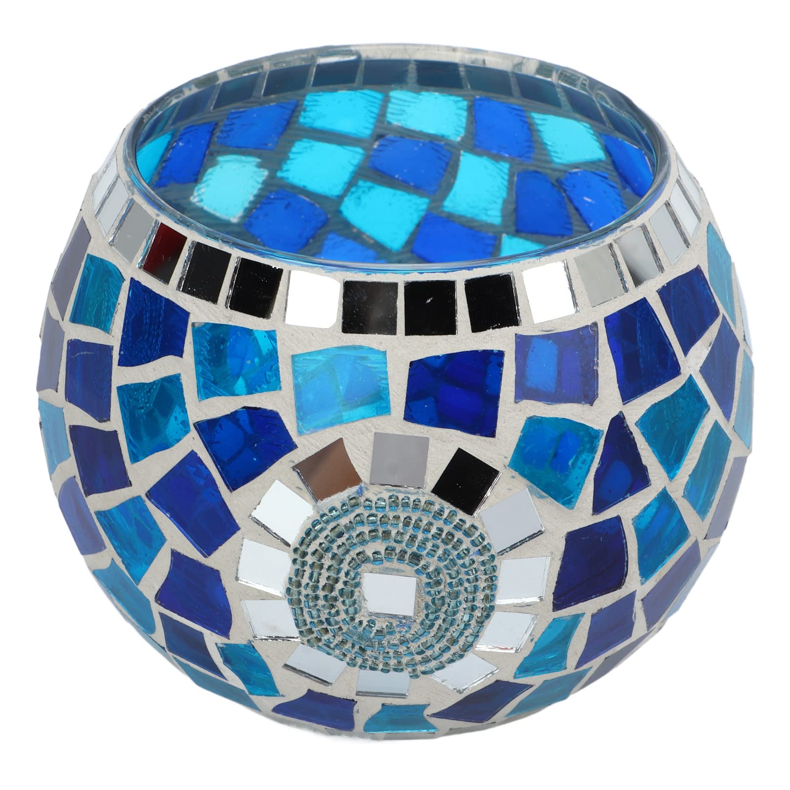 Glass Candle Holder, Blue Ocean Theme Tealight Holder Turkish Globe Mosaic Glass Candle for Wedding Party Dinner Home Decor