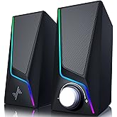 Computer Speakers, Nylavee PC Speakers with 6 Colorful LED Modes, USB Powered Desktop Speakers with 2 Bass-Boost Ports, 2 Spe