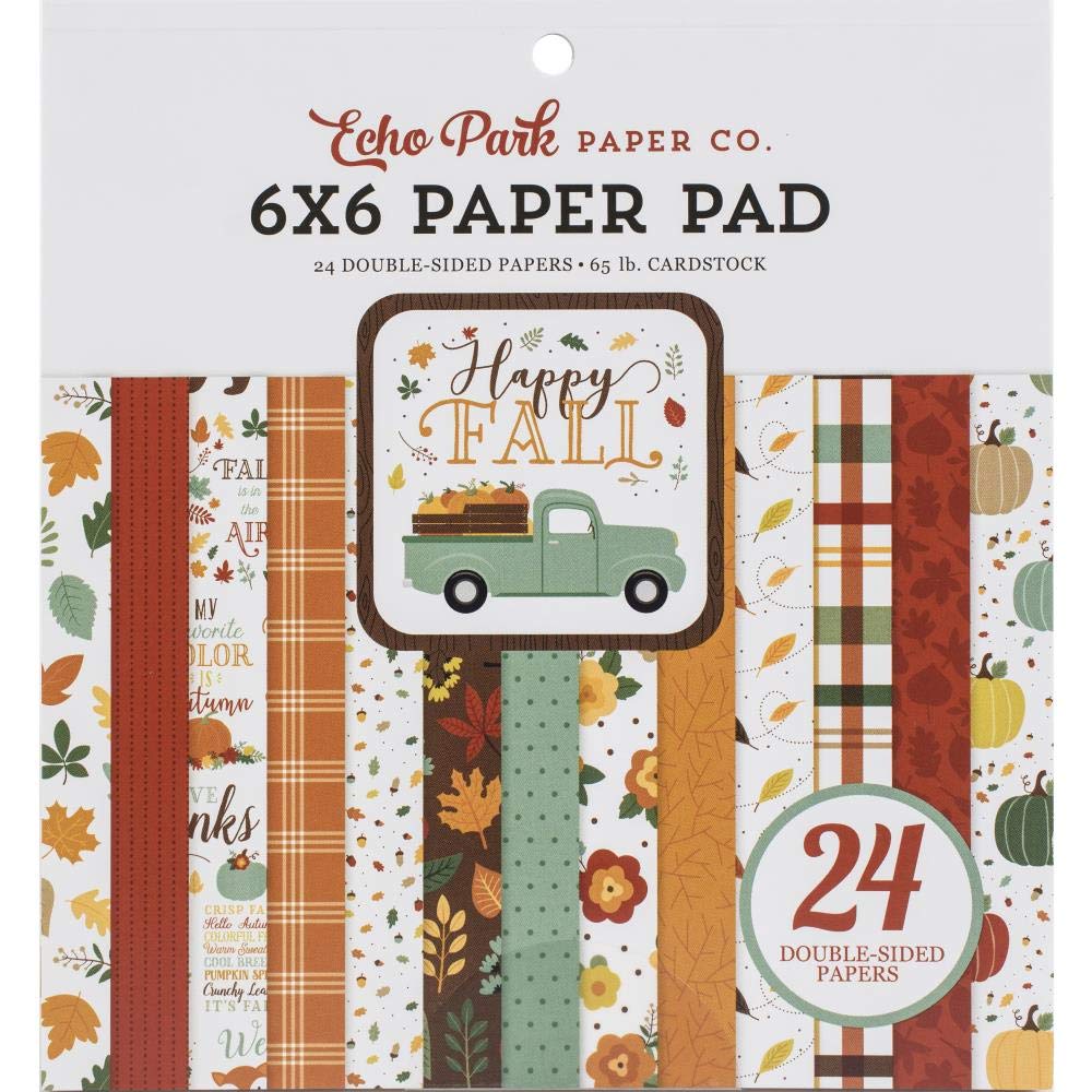 Echo Park Paper Happy Fall 6x6 Paper Pad, Orange, Red, Teal, Brown, Yellow, 6-x-6-Inch