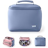 KUSSHI Neoprene Train Case Makeup Bag - Washable Makeup Travel Bag & Vanity Case for Stress Free Travel (Small, Pearl Blue/Sand Pink)