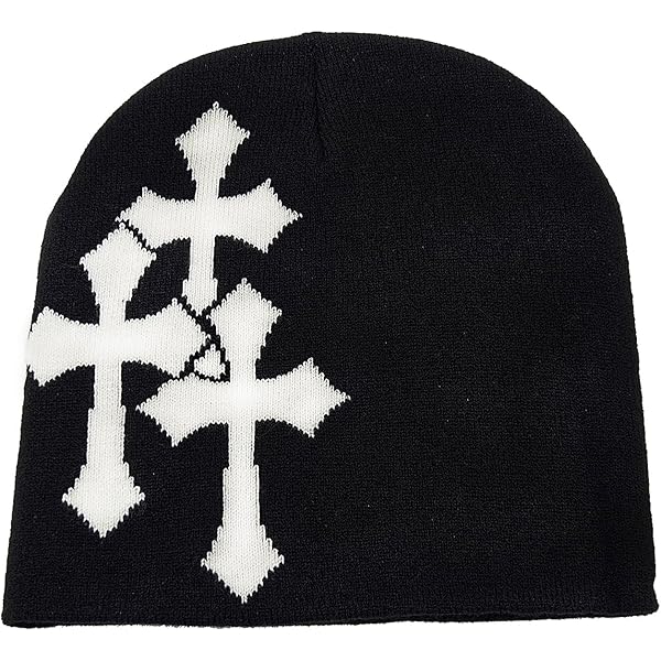 Fashion Knit Beanie with Cross Pattern Y2K Unisex Soft Jacquard
