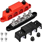 BEAUGIREW 12V 250A Bus Bar 5/16" Power Distribution Block 4 Studs Junction Block M8 Negative Positive Battery Busbar Terminal