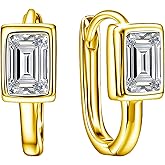 Sterling Silver Cz Square Hoop Earrings Geometric Rectangle U Huggie Hoop Earrings Simple Minimalist Small Cartilage Earrings Sparkling Crystal Jewelry Gifts for Women Mom Daughter